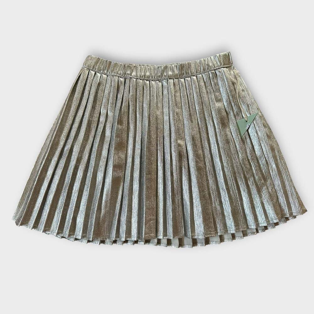 Silver Metallic Foil Pleated Skirt Preppy Festival Girls L/ Wmns XS-S